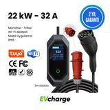 Evcharge 22 Kw Elektrikli Araç Taşınabilir Şarj Istasyonu 32A Tip-2 5X32a 5 Mt Tip2(Mobil Uygulama)