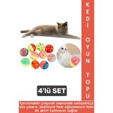 Evcil Hayvan Kedi Eğlenceli Dikkat Çekici Stres Azaltan Kedi Oyuncağı Çıngıraklı Plastik Top 4 Adet - 4'lü SET - Çok Renkli