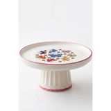 Evcime El Yapımı Ayaklı Seramik Sunum Tabağı & Pasta Standı- Renkli Figürlü Desenli - 20 cm - Kırmızı Beyaz