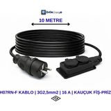 EvDeCharge H07RN-F Uzatma Kablosu | 3×2,5 Mm² | 16A | 2'li Priz | Elektrikli Araç Şarjı için En Doğru Uzatma Kablosu - Siyah - 10 METRE
