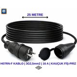 EvDeCharge H07RN-F Uzatma Kablosu | 3×2,5 Mm² |25 Metre| 16A | Elektrikli Araç Şarjı için En Doğru Uzatma Kablosu - Siyah