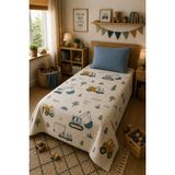 Evdek Bebek ve Çocuk Odası Build Town – Iş Makineleri Tek Kişilik Pike Takımı 160X230 cm 6ETD16 - 001-Renkli