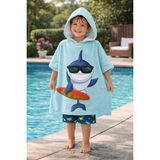 Evdek Shark Çocuk Panço Plaj Havlusu - Mavi - 2 - 4 Yaş