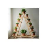 Evdekka 11 Raflı Masif Çam Çiçeklik Standı - 150X120 Cm Büyük Boy - 25 Cm Derin Raflı Ahşap Raf