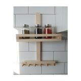 Evdekka 50X35 Cm Ahşap Mutfak Organizeri - Köknar Ağacı Baharatlık - Delmesiz Yapışkanlı Banyo Havluluğu