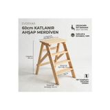 Evdekka 60 Cm Katlanır Ahşap Merdiven - 3 Basamaklı Dekoratif Mutfak Merdiveni