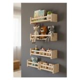 Evdekka Ahşap Çocuk Odası Montessori Raf Kitaplık 4’Lü Set - Duvara Monte Oyuncak Rafı 100X40 Cm