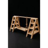 Evdekka Ahşap Dekoratif Salıncaklı Raf - Merdiven Tasarımlı Takı Ve Çiçek Standı (40X30 Cm)