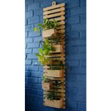 Evdekka Ahşap Dikey Bahçe Duvar Saksılığı 80X25 Cm- Modern Antrasit Siyah & Doğal Renk Dekoratif Çiçeklik