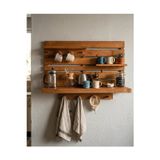 Evdekka Ahşap Masif Kahve Köşesi Rafı Duvar Standı Kupa Askılığı 40X50 Cm