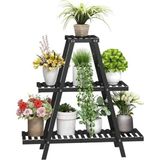 Evdekka Dekoratif Ahşap Metal 3 Katlı Çiçeklik Saksı Standı - 120X120 cm Merdiven Saksılık - Siyah
