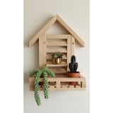 Evdekka Dekorev Ham Köknar Ahşap Ev Tasarımlı Duvar Rafı - Dekoratif Mutfak Ve Banyo Rafı - 40X20X25 Cm