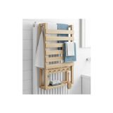 Evdekka Doğal Ahşap Radyatör Üstü Havluluk Ve Banyo Rafı - 30X50 Cm Modern Askılıklı Dekoratif Organizer