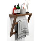 Evdekka Matkap Gerektirmeyen Ahşap Banyo Rafı Ve Havluluk - 50X40 Cm - Yapışkanlı Duvar Rafı