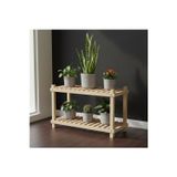 Evdekka Modern Masif Ahşap Çiçek Standı - 2 Raflı Köknar Ağacı Çok Amaçlı Raf 100X50