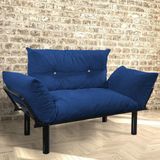 EVDEMO Ada İkili Koltuk Kanepe Mavi Nubuk Kumaş Modern Tasarım 125 cm Genişlik Yumuşak Oturum