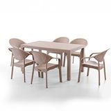 Evdemo Bamboo 6 Kişilik Rattan Masa Sandalye Takımı Cappuccino Siyah