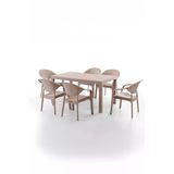 Evdemo Bamboo 6 Kişilik Rattan Masa Sandalye Takımı Cappuccino