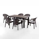 Evdemo Bamboo 6 Kişilik Rattan Masa Sandalye Takımı Kahve Siyah