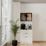 EVDEMO Beyaz Temperli Cam Kapaklı Ledli Kahve Köşesi Mutfak Kiler Dolabı Modern Tasarım 180x70x42 cm