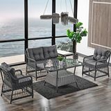 Evdemo Breda Rattan Örgü Bahçe Balkon Takımı 2+1+1 Cam Masalı Antrasit Naturel