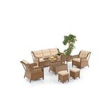 EVDEMO Deniz Rattan Puflu Bahçe Balkon Takımı 3+1+1 Kahve - Kahverengi