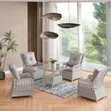 Evdemo Duru 4 Kişilik Rattan Bahçe Balkon Mutfak Masa Takımı Gri