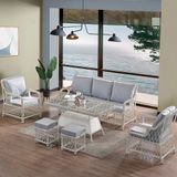 Evdemo Edra 3+1+1 Cam Masalı Puflu Rattan Bahçe Balkon Oturma Takımı Kemik