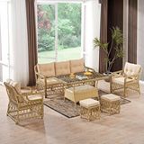Evdemo Edra Rattan Puflu Bahçe Balkon Takımı 3+1+1+camlı Masa Cappuccino Kahverengi