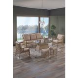 Evdemo Edra Rattan Puflu Bahçe Balkon Takımı 3+1+1+Camlı Masa Cappuccino