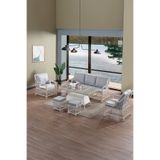 Evdemo Edra Rattan Puflu Bahçe Balkon Takımı 3+1+1+Camlı Masa Kemik Rengi
