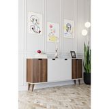 EVDEMO Elegant 4 Kapaklı Dekoratif Konsol Ceviz Beyaz - 160x75 - Ceviz - Beyaz
