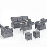 Evdemo Eren Rattan Puflu 3+1+1 Antrasit Bahçe Balkon Takımı
