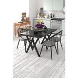Evdemo Eylül 4 Kişilik Mutfak Masası Takımı Siyah Mermer Desen Gri 120x80x74 cm