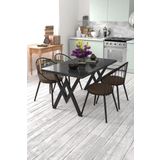 Evdemo Eylül 4 Kişilik Mutfak Masası Takımı Siyah Mermer Desen Kahverengi 120x80x74 cm