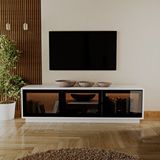 Evdemo Frame 3 Kapaklı Raflı Ledli Tv Ünitesi Beyaz