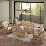 Evdemo Icon 2+1+1 Cam Masalı Rattan Bahçe Balkon Oturma Takımı Cappuccino