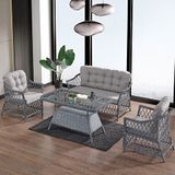 Evdemo Icon 2+1+1 Cam Masalı Rattan Bahçe Balkon Oturma Takımı Gri