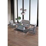 Evdemo Icon Rattan Bahçe Balkon Oturma Takımı 2+1+1+camlı Masa Gri Naturel