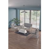 Evdemo Icon Rattan Bahçe Balkon Oturma Takımı 2+1+1+Camlı Masa Kemik Rengi