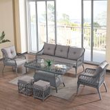 Evdemo Joy 3+1+1 Cam Masalı Puflu Rattan Bahçe Balkon Oturma Takımı Gri
