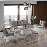 Evdemo Joy 3+1+1 Cam Masalı Puflu Rattan Bahçe Balkon Oturma Takımı Kemik