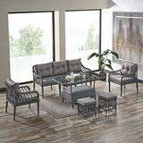 Evdemo Joy Rattan Puflu Bahçe Balkon Takımı 3+1+1+ Camlı Masa Gri Naturel