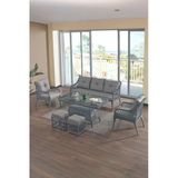 Evdemo Joy Rattan Puflu Bahçe Balkon Takımı 3+1+1+ Camlı Masa Gri