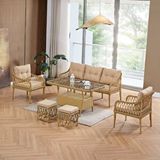 Evdemo Joy Rattan Puflu Bahçe Balkon Takımı 3+1+1+camlı Masa Cappuccino Naturel