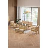EVDEMO Joy Rattan Puflu Bahçe Balkon Takımı 3+1+1+Camlı Masa Cappuccino Plastik Rattan Malzeme ile Şık ve Dayanıklı