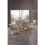 Evdemo Joy Rattan Puflu Bahçe Balkon Takımı 3+1+1+Camlı Masa Cappuccino