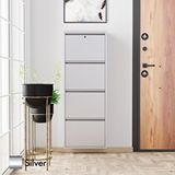 Evdemo Kilitli 4 Kapaklı Metal Ayakkabılık Silver Gümüş