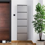 Evdemo Kilitli 5 Kapaklı Metal Ayakkabılık Silver Gümüş