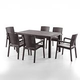 Evdemo King 6 Kişilik Rattan Masa Sandalye Takımı Kahve Siyah